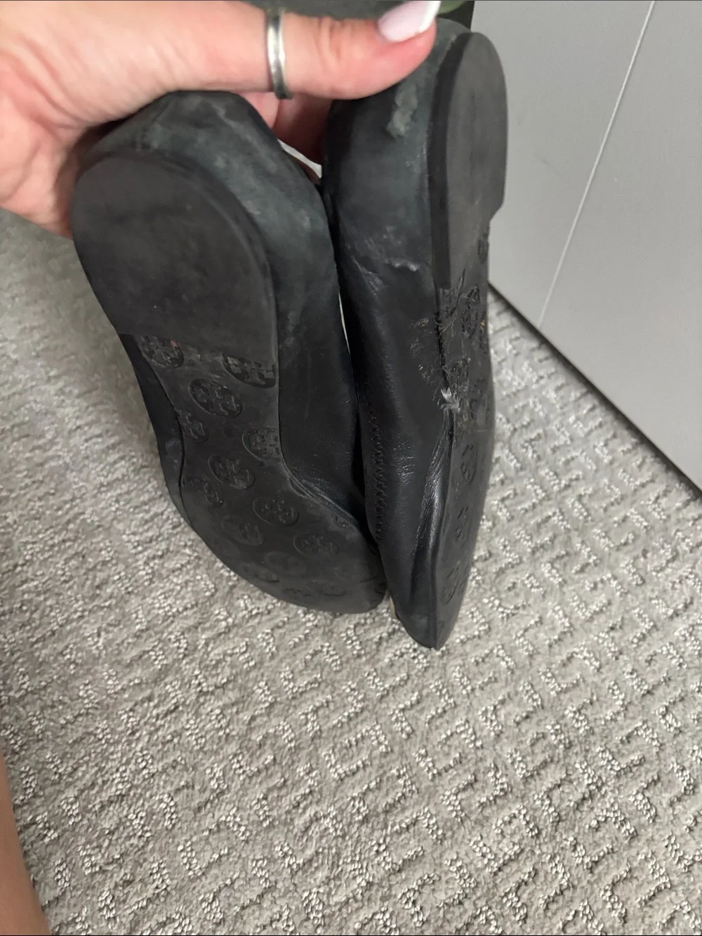 Tory Burch Black Leather Logo Round-Toe Ballet Flats